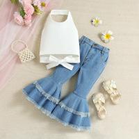 Polyester Slim Girl Clothes Set & two piece tank top & Pants Others two different colored Set