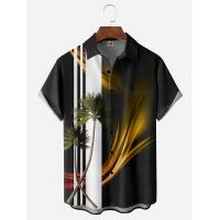 Polyester Plus Size Men Short Sleeve Casual Shirt printed black PC