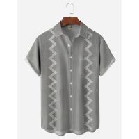 Polyester Plus Size Men Short Sleeve Casual Shirt printed gray PC