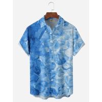 Polyester Männer Kurzarm Casual Shirt, Gedruckt, Blau,  Stück