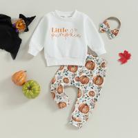 Cotton Girl Clothes Set & three piece Cotton Hair Band & Pants & top printed shivering Apricot Set