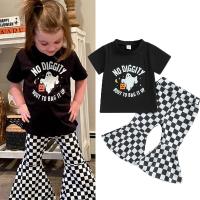 Cotton Girl Clothing & two piece Cotton Pants & top printed plaid black Set