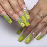 Plastic Creative Fake Nails for women floral green Set