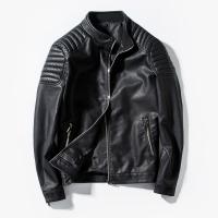 PU Leather Men Motorcycle Leather Jacket & thermal & with pocket Polyester Solid PC