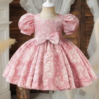 Polyester Princess & Ball Gown Girl One-piece Dress jacquard bowknot pattern PC