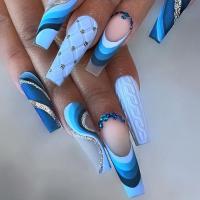 Plastique Faux ongles Bleu Ensemble