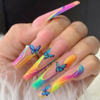 Plastique Faux ongles motif papillon multicolore Ensemble