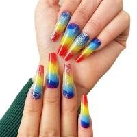Plastique Faux ongles motif arc-en-ciel multicolore Ensemble
