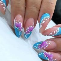 Plastique Faux ongles Floral bleu et rose Ensemble