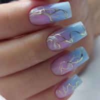 Plastic Creative & Easy Matching Fake Nails blue and pink Set