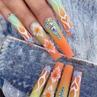 Plastic Creative & Easy Matching Fake Nails with rhinestone floral Set