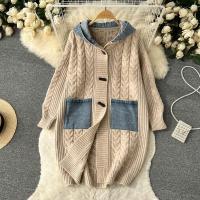 Spandex Sweater Coat contrast color & slimming & loose patchwork Solid : PC