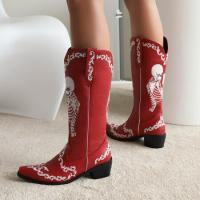 PU Leather chunky Boots embroider Pair