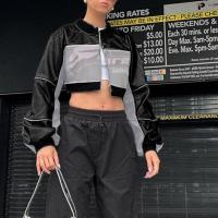 PU Leather Motorcycle Jackets midriff-baring & contrast color patchwork letter black PC