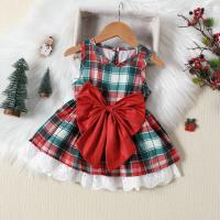 Cotton Christmas costume & Princess Girl One-piece Dress patchwork plaid red PC