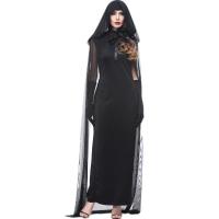 Polyester Sexy Witch Costume Halloween Design cloak & glove & skirt black Set