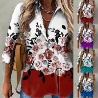 Polyester Slim & Plus Size Women Three Quarter Sleeve Shirt printed floral PC