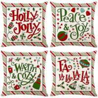 Linen & Polyester Throw Pillow Covers durable & christmas design & four piece printed Set