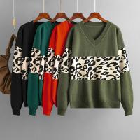 Core-spun Yarn Soft Women Knitwear loose & thermal printed leopard : PC