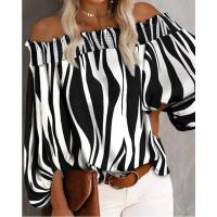 Chiffon Plus Size Women Long Sleeve Blouses printed striped PC