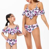 Polyester Family Swimwear printed butterfly pattern pink Set