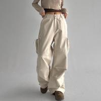Polyester High Waist Women Casual Pants slimming & loose Solid Apricot PC
