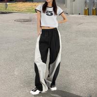 Woven Hip-hugger Women Casual Pants slimming & loose patchwork white and black PC