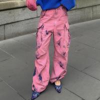 Spandex & Polyester & Cotton Hip-hugger Women Long Trousers & loose printed pink PC