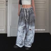 Knitted Wide Leg Trousers & Ripped Women Long Trousers Tie-dye gradient color PC