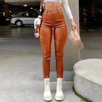 PU Leather Slim Women Long Trousers PC