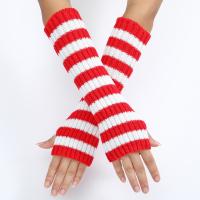 Acrylic Women Long Half Finger Glove can touch screen & anti-skidding & thermal striped : Pair