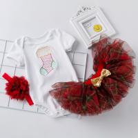 Etamina & Algodón Conjunto de ropa de bebé, Banda para el cabello & falda & osito de peluche, rojo y blanco,  Conjunto