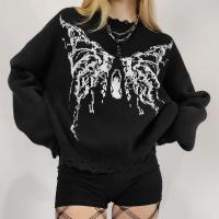 Polyester Women Sweater & loose knitted butterfly pattern black PC