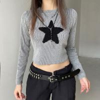 Polyester Slim Women Sweater knitted star pattern gray PC