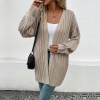 Acrylic Sweater Coat mid-long style patchwork khaki PC