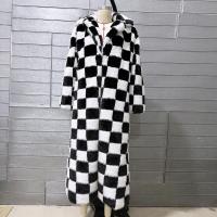 Artificial Fur Women Overcoat mid-long style & loose & thermal plaid white and black PC