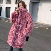 Polyester Women Overcoat & loose & thermal leopard pink PC