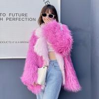 Polyester Women Overcoat loose & thermal fuchsia PC