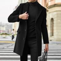 Polyester Men Overcoat mid-long style & with pocket Solid PC
