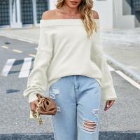 Acrylic Women Sweater & off shoulder & loose knitted Solid PC