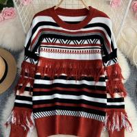 Knitted Tassels Women Sweater & loose striped red : PC