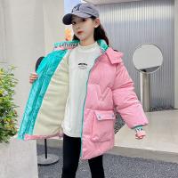 Polyester Girl Parkas mid-long style & thicken & thermal printed letter PC