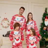 Polyester Parent-child Sleepwear christmas design & loose printed antler pattern red Set