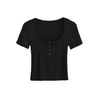 Cotton Slim Women Short Sleeve T-Shirts midriff-baring patchwork Solid PC
