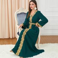 Polyester Waist-controlled & Soft Middle Eastern Islamic Muslim Dress & floor-length Solid green PC