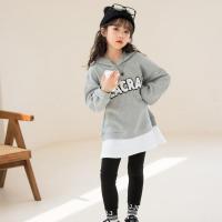 Polyester Girl Clothes Set & two piece & loose Pants & top printed letter grey and black Set