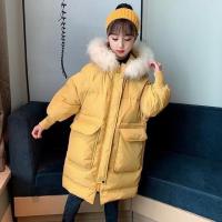 Polyester Girl Parkas mid-long style & thicken & with detachable hat Solid PC