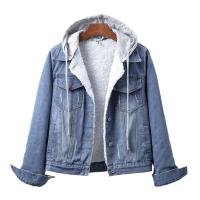 Denim Women Coat thicken & with detachable hat & thermal Solid PC