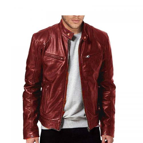 PU Leather Men Motorcycle Leather Jacket Solid PC