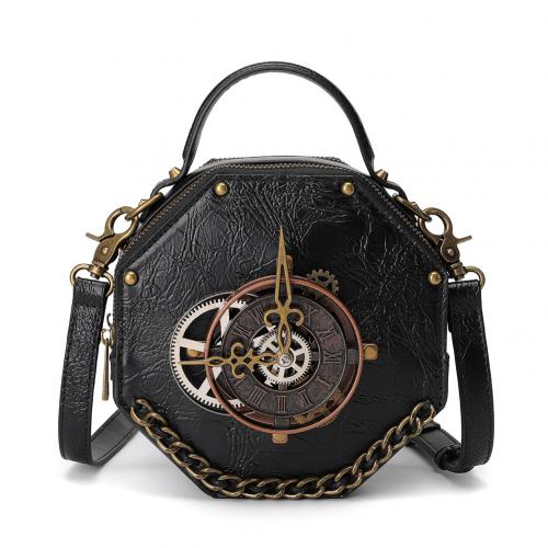 PU Leather Handbag durable & embossing & attached with hanging strap black PC